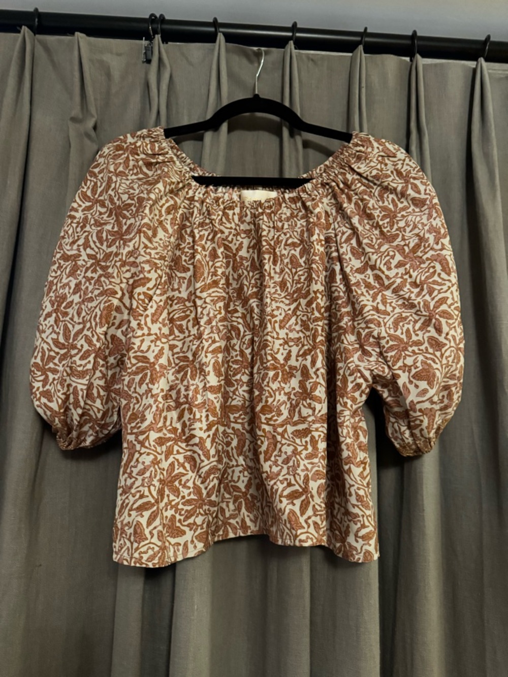 Natalie Martin Boho Puff Sleeve Peasant Top — Rust Floral xs - Picture 2 of 4